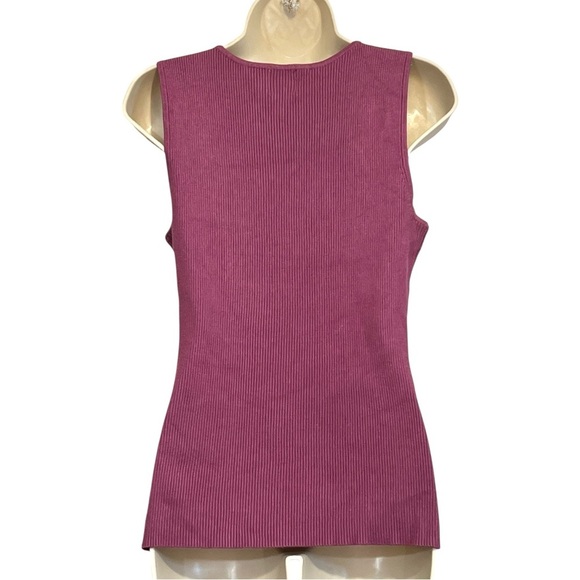Ruby Rd Ribbed Sleeveless Tank Top, Floral Embellishments, Color Plum, Size PXL - Picture 3 of 10